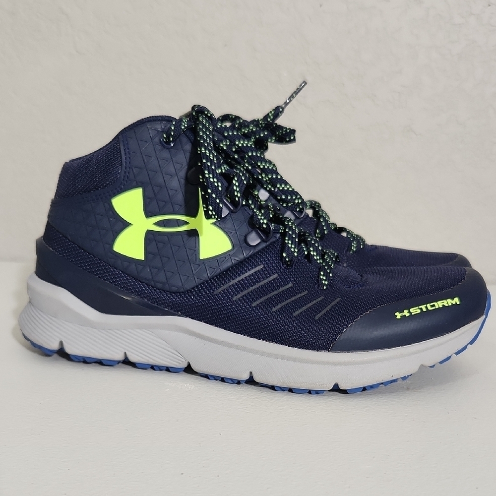 Under Armour Storm Sneakers High-Top Shoes Size 5Y Blue Green Gray